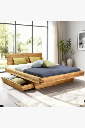 Massivholz Eichen-Doppelbett 140x200 cm natur